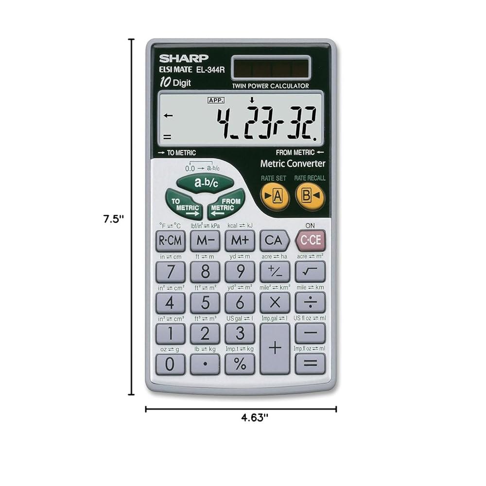 Sharp EL344RB 10자리 계산기, 문장 포함, 위한 디스플레이, 태양열 전문가를 부호 및 포켓 미터법 소형 LCD 학생 컨버터, 계산기 2 3/4 x 4 11/16 - 상세 이미지 2