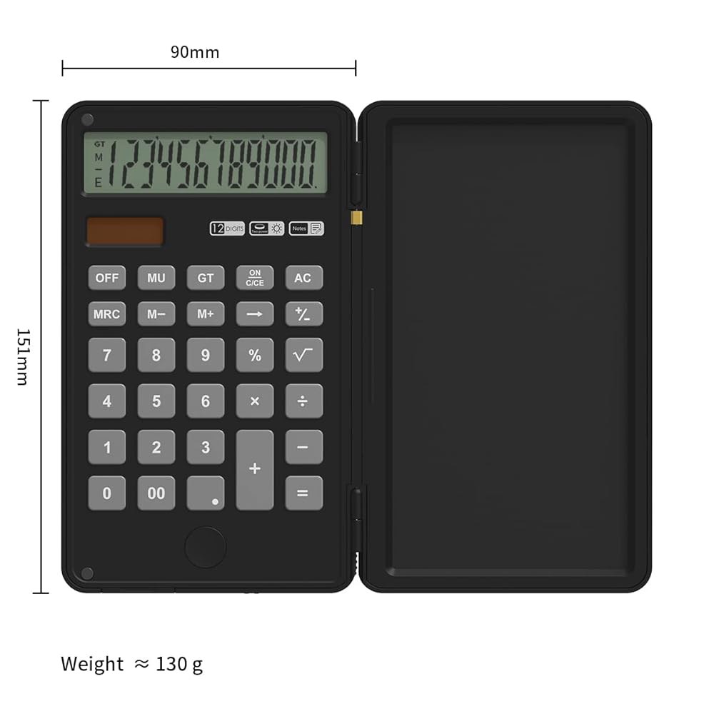 DPEDUAI Calculator with Writing Pad,12-Digit Keys Silicone for (Black) Display, Power LCD Lightweigh - 상세 이미지 3