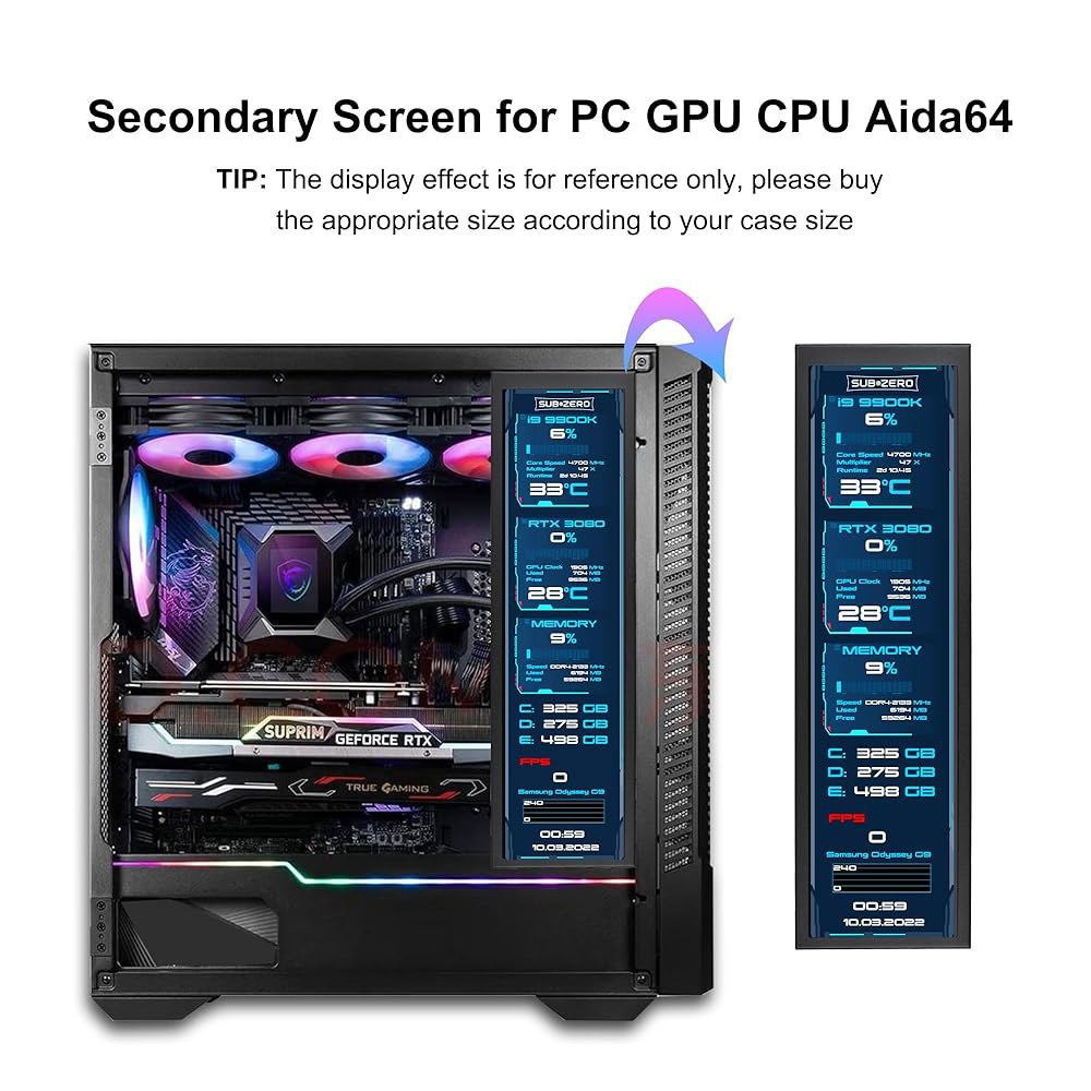 컴퓨터 케이스 온도 Windows Aida64 CPU 모니터용 FHD IPS 1920x480 LCD 디스플레이가 장착된 와세코 8.8인치 보조 화면 모니터 - 상세 이미지 3