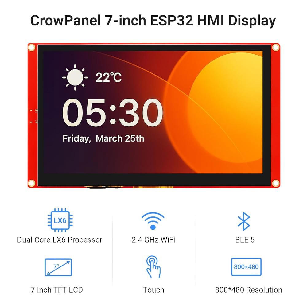 엘레크로우 ESP32 디스플레이 800 480, 아크릴 케이스 포함 7인치 HMI RGB TFT LCD 터치스크린, 32비트 LX6 듀얼 코어 프로세서, 최대 240MHz, 아두이 - 상세 이미지 2
