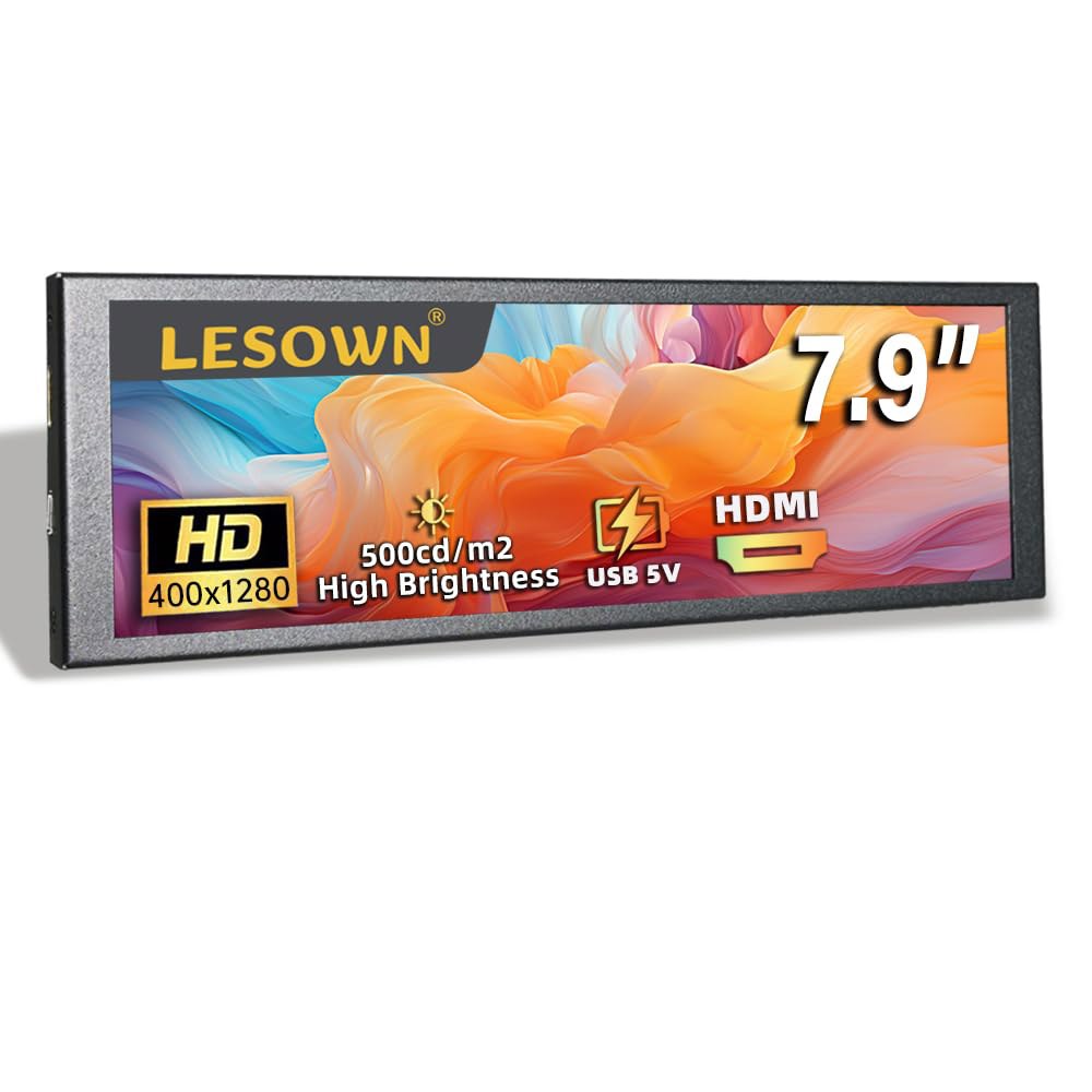LESOWN 7.84인치 미니 화면 CPU 데이터 온도 모니터 PC 케이스 센서 패널 디스플레이 HDMI 400x1280 IPS USB 소형 롱 스트레치 바 노트북 Aida64용 - 상품 이미지