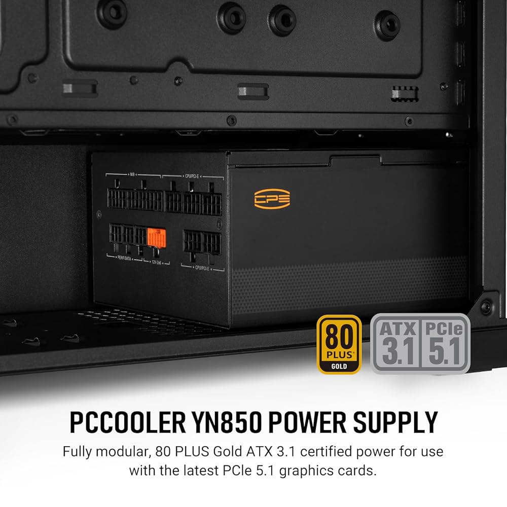 PCCOOLER PSU CPS YN850 전원 공급 장치, 80 플러스 골드 인증 풀 모듈러 PCIe 5.1 및 ATX 3.1, 와이드 호환성, 135mm FDB 팬, 재팬 전해 - 상세 이미지 2