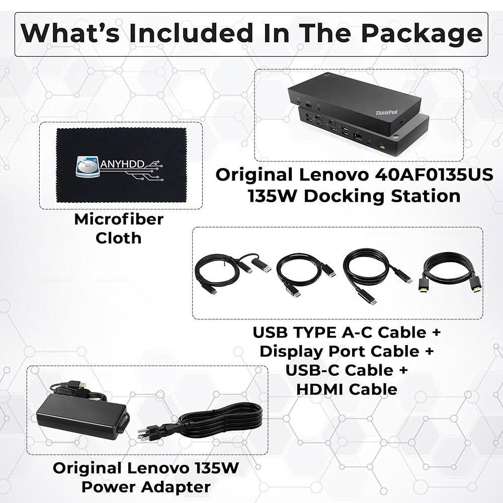 40AF0135US Lenovo 도킹 스테이션 듀얼 모니터 하이브리드 USB-C(USB-A 포함) - 1년 보증, Thinkpad Dock, 135W 어댑터, HDMI, 디스플레이 - 상세 이미지 2