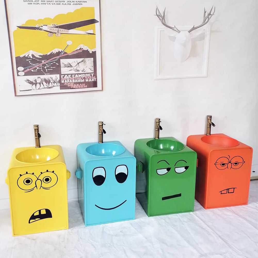 캐릭터 세면대 칼라 가구 카페 배수구 학교 손씻기 키즈 그린 스테인리스 세면대 60cm 이미지 6