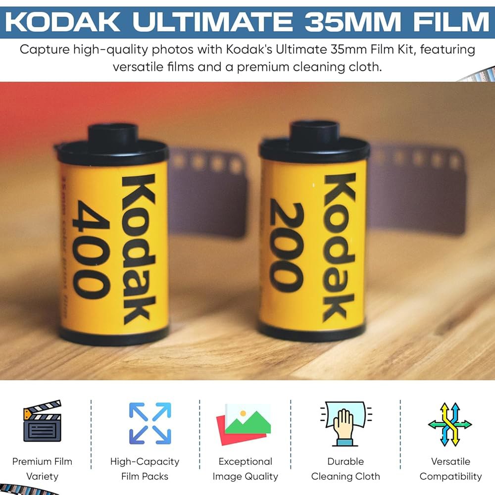 코닥 울트라맥스 400 & 골드 200 35mm 필름 번들 - 롤 6개(각각 36개) 발벨리 극세사 천 포함 - 상세 이미지 3