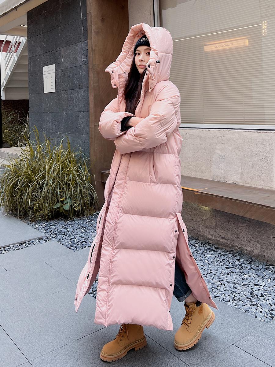 여성 발목 롱패딩 루즈핏 다운 캐주얼 후드 점퍼 방한복 - 상세 이미지 4