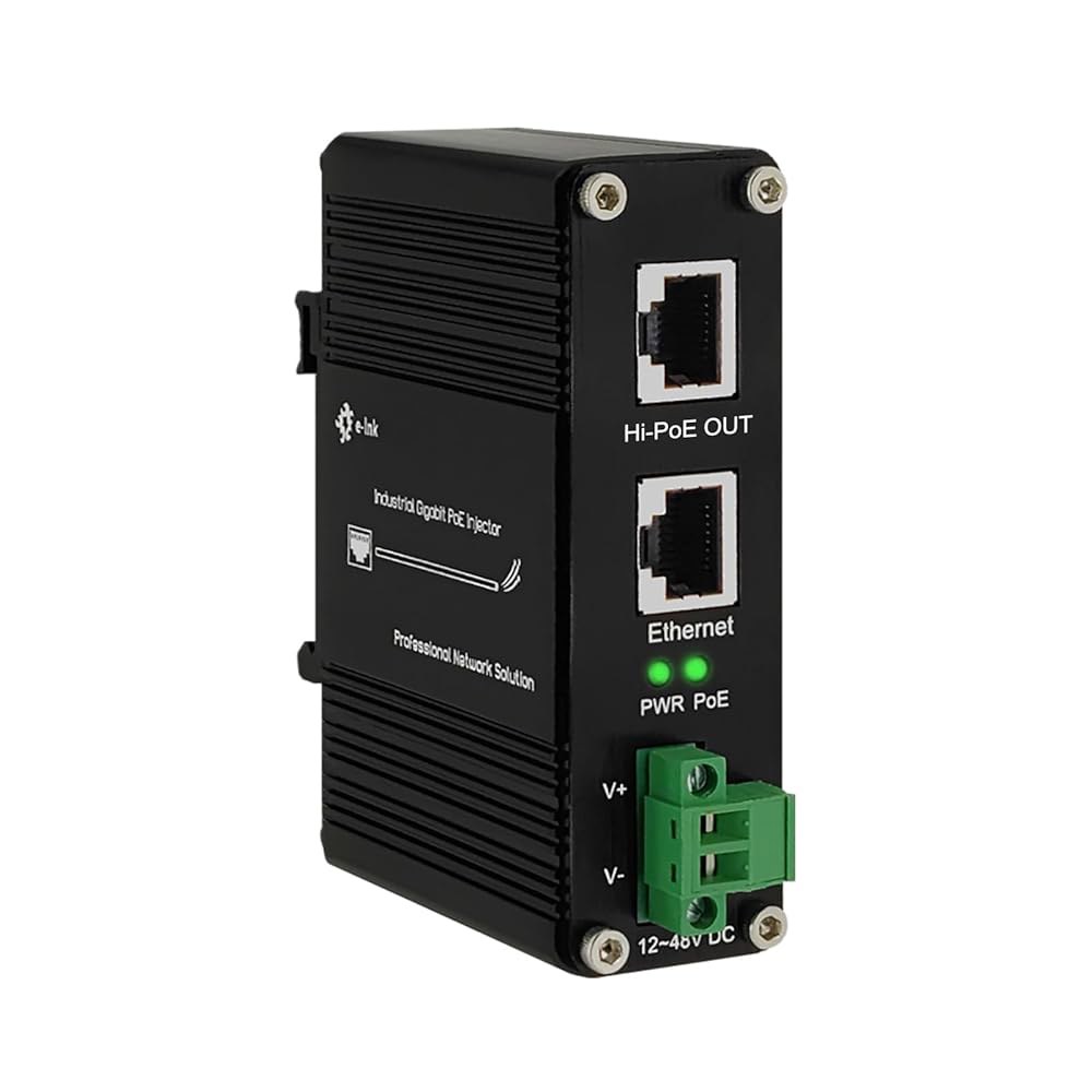 기가비트 하이포이 인젝터 - 산업용 PoE+ IEEE802.3af /at 60W 경화 POE 어댑터, 12-48V DC 입력 DIN- 레일, 월 마운트, 알루미늄 합금 금속 하우징 - 메인 이미지