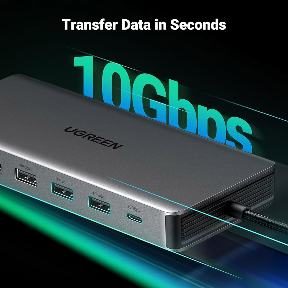 UGREEN Revodok Pro 313 노트북 도킹 스테이션 13 in 1 4K 트리플 디스플레이 USB C 독 듀얼 HDMI, DP, 10Gbps 데이터 포트 100W PD - 상세 이미지 2