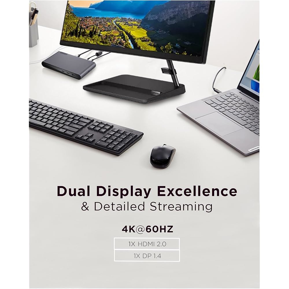 Lenovo 도킹 스테이션 USB-C 유니버설 비즈니스 도크 u2013 듀얼 디스플레이(1 DP 1.4 및 1 HDMI 2.0) 65W 노트북 충전(90W 전원 어댑터 포함) 3X - 상세 이미지 3