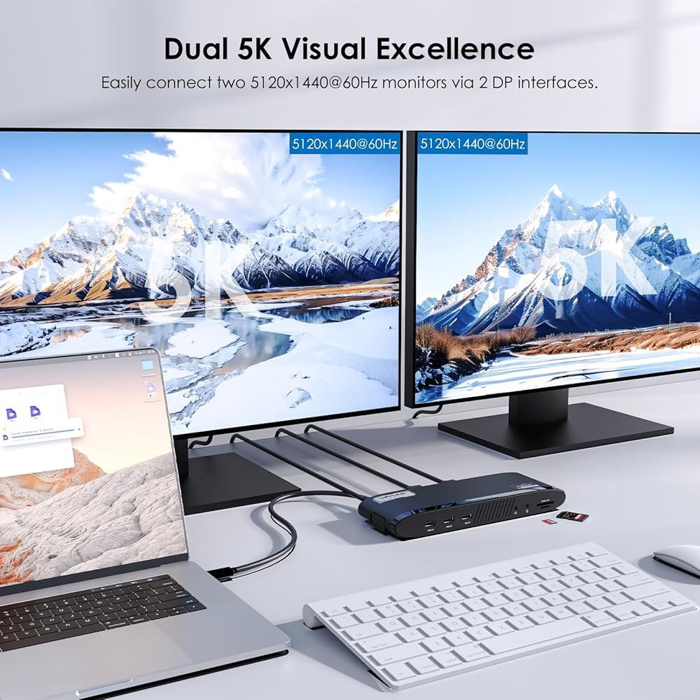 WAVLINK 디스플레이링크 도킹 스테이션, Mac M1 / M2 M3 M4 & Windows용 듀얼 모니터, 14-in-1, 100W 2 DP HDMI 4K, SD /TF, US - 상세 이미지 3