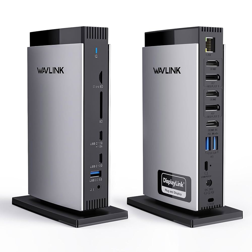 WAVLINK 디스플레이링크 도킹 스테이션 3 모니터(130WPD 전원 어댑터 포함), M1 /M2 /M3 /M4 /Mac 및 Windows용 USB C 노트북 독, 썬더볼트 4 - 상품 이미지