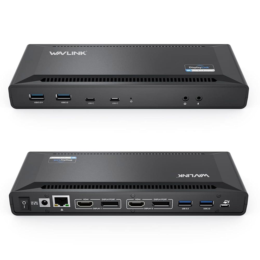 WAVLINK 범용 USB C 노트북 도킹 스테이션 듀얼 모니터 5K /4K@60Hz, 65W 호스트 충전 기능을 갖춘 Thunderbolt 4 /3, USB-C Windows, - 상품 이미지