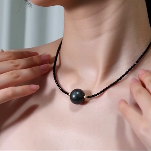 14k 골드 장식 흑진주15mm 스피넬 콜라보 목걸이 이미지 6