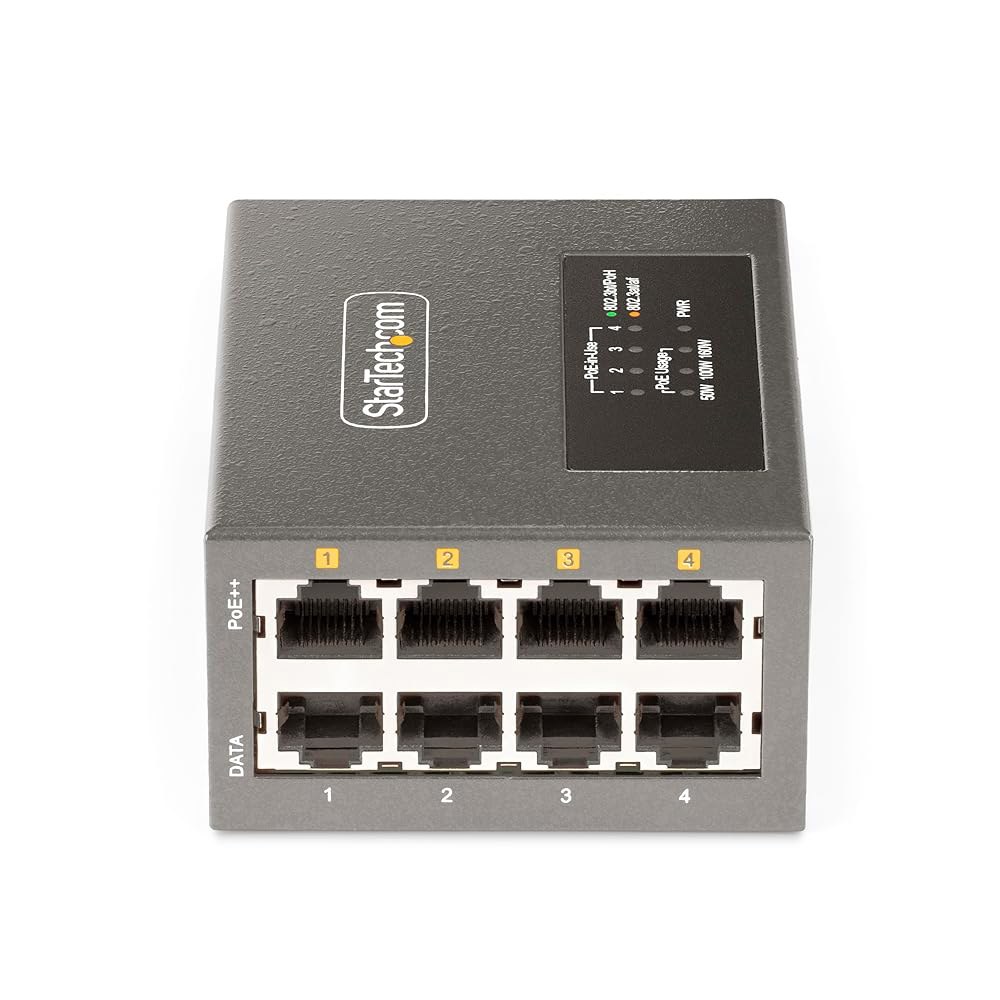 StarTech.com 4포트 멀티 기가비트 PoE++ 인젝터, 5/2.5/1G 이더넷(NSBASE-T), PoE /PoE+ /PoE++, 벽 /DIN 레일 마운트 가능, TAA - 상세 이미지 3
