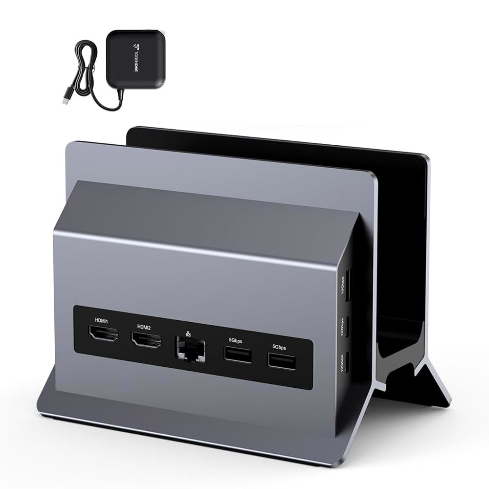 토베논원 도킹 스테이션 듀얼 모니터 스탠드 4K@60Hz, HDMI 포트 2개, 100W 전원 공급 장치, PD 3.0, USB 6개, 이더넷, 노트북 세로, Windows, Ch - 상품 이미지