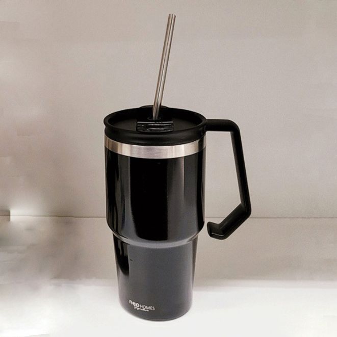 네오홈즈 손잡이 텀블러 스텐 보온병 보틀 블랙 600ml - 메인 이미지