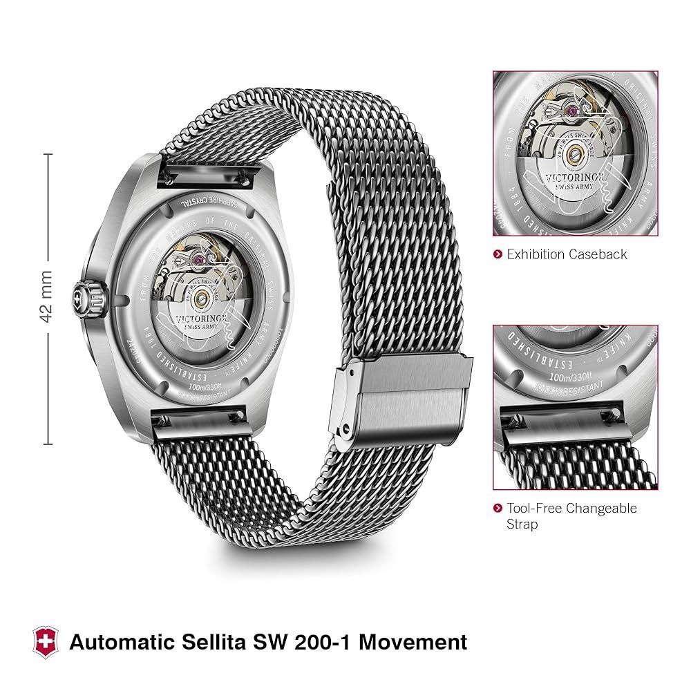 빅토리녹스 스위스 아미 자동 블루 다이얼 메시 스테인리스 스틸 시계 42mm - 242045 - 상세 이미지 3