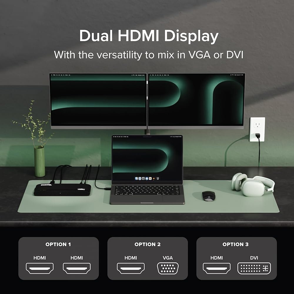 Windows, macOS, ChromeOS용 플러그형 USB 3.0 범용 도킹 스테이션(듀얼 HDMI 모니터 또는 DVI/VGA, 기가비트 이더넷, 오디오, 포트 6개) - 상세 이미지 3