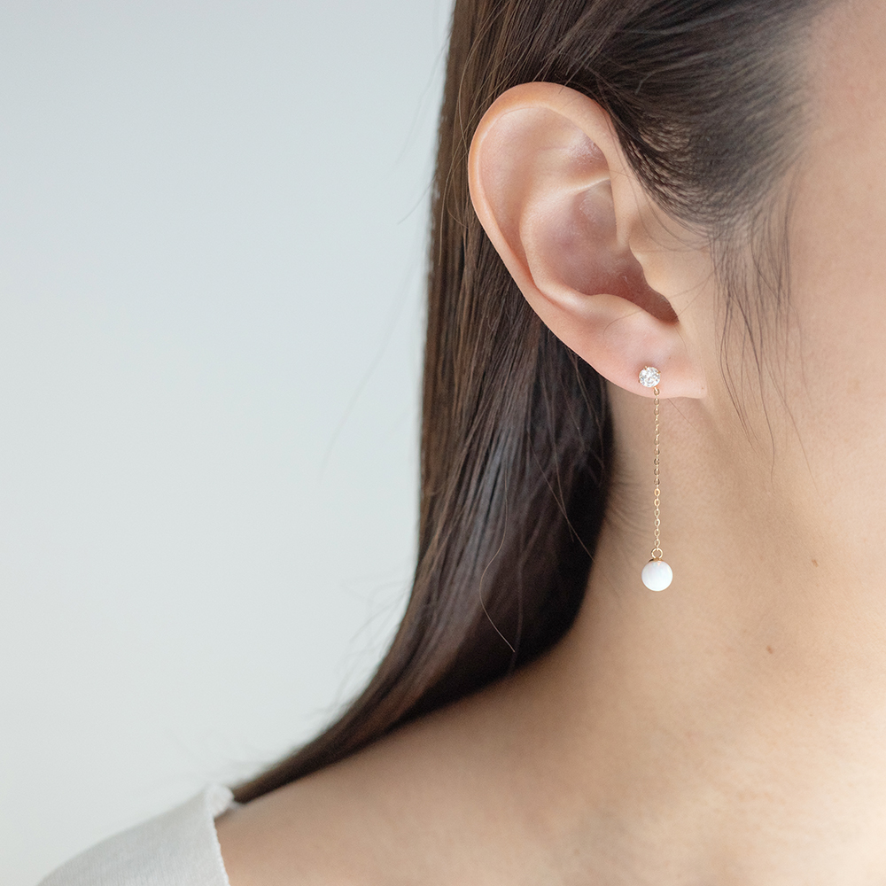 14k 6mm 합성오팔 큐빅 드롭 귀걸이 OPPE0198 이미지 8