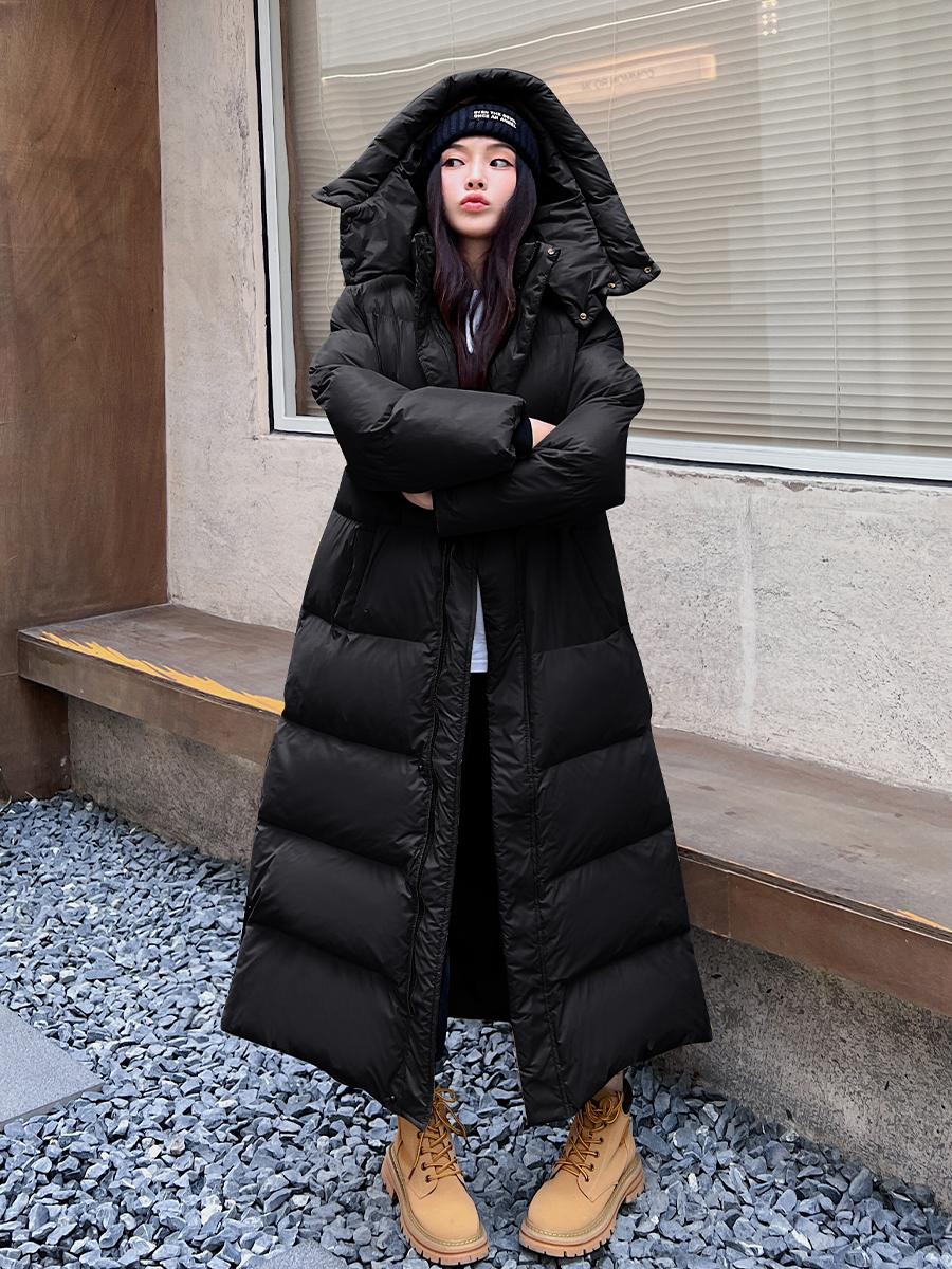 여성 발목 롱패딩 루즈핏 다운 캐주얼 후드 점퍼 방한복 - 상세 이미지 3