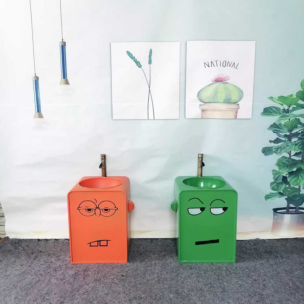 캐릭터 세면대 칼라 가구 카페 배수구 학교 손씻기 키즈 그린 스테인리스 세면대 60cm - 상세 이미지 3