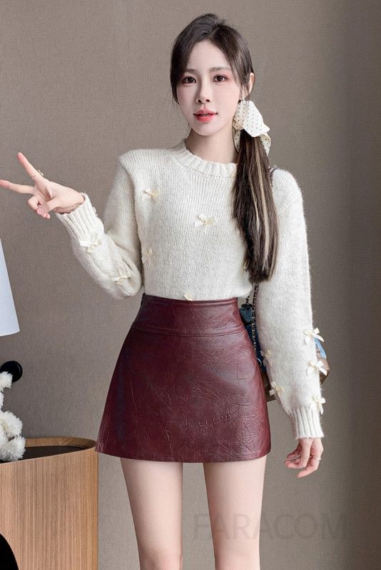 A라인 PU 가죽 미니스커트 가을 겨울 하이웨이스트 스타일 여성 트렌디한 데일리룩 코디 이미지 6