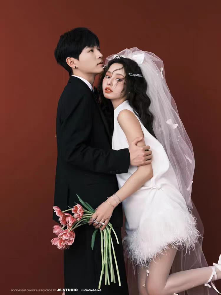 셀프웨딩 미니 드레스 커플촬영 파티룩 브라이덜 웨딩베일세트 - 상세 이미지 4