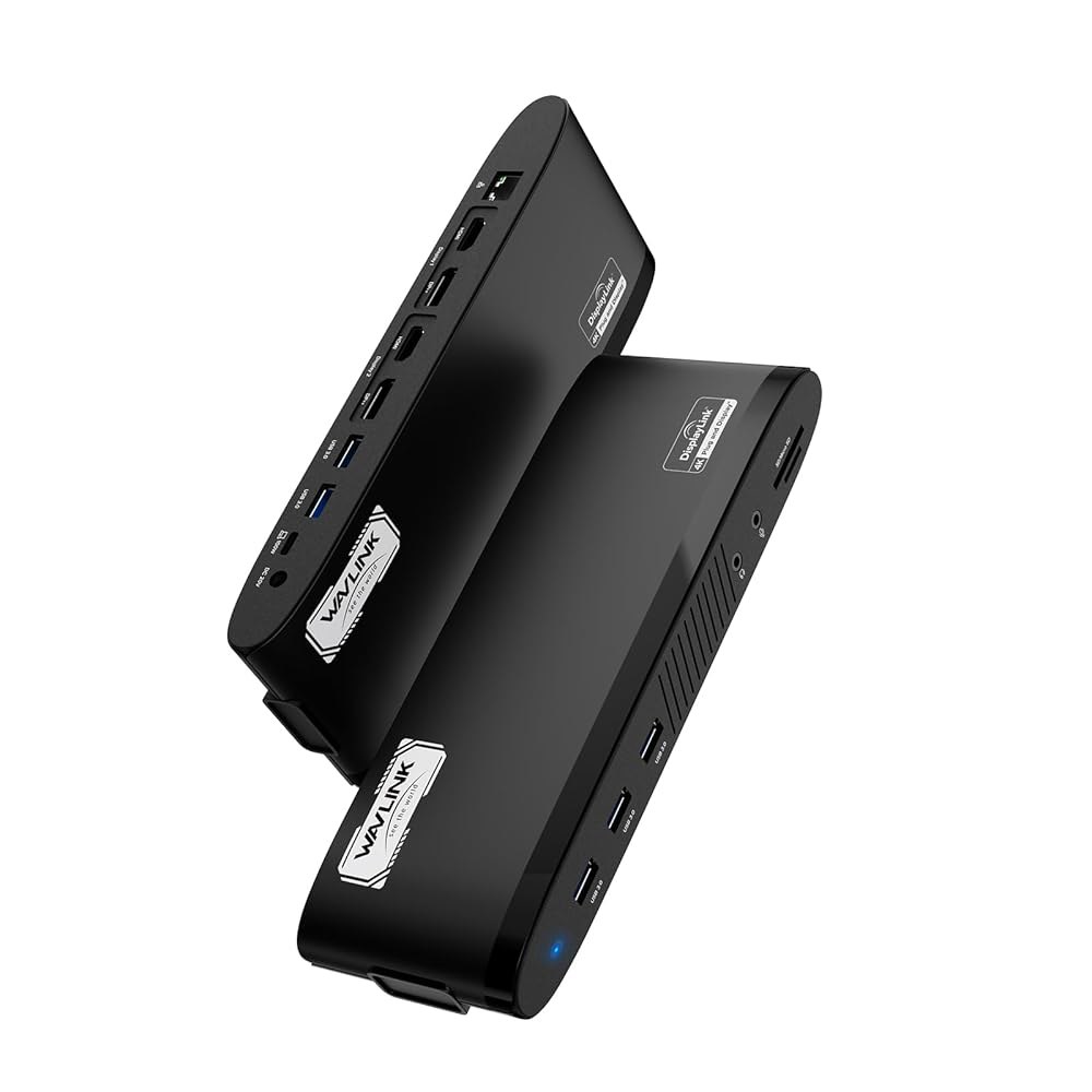 WAVLINK 디스플레이링크 도킹 스테이션, Mac M1 / M2 M3 M4 & Windows용 듀얼 모니터, 14-in-1, 100W 2 DP HDMI 4K, SD /TF, US - 상품 이미지