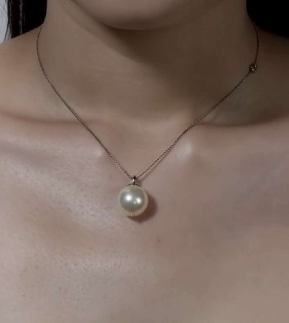 천연 담수진주 14mm~12mm  실버(925)체인 목걸이 - 상세 이미지 4