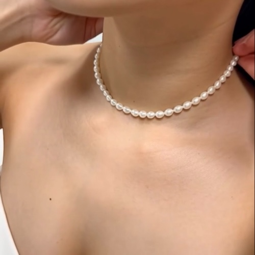 천연 담수진주 목걸이 3mm 쌀알 AAA+급(은장식) - 상세 이미지 3