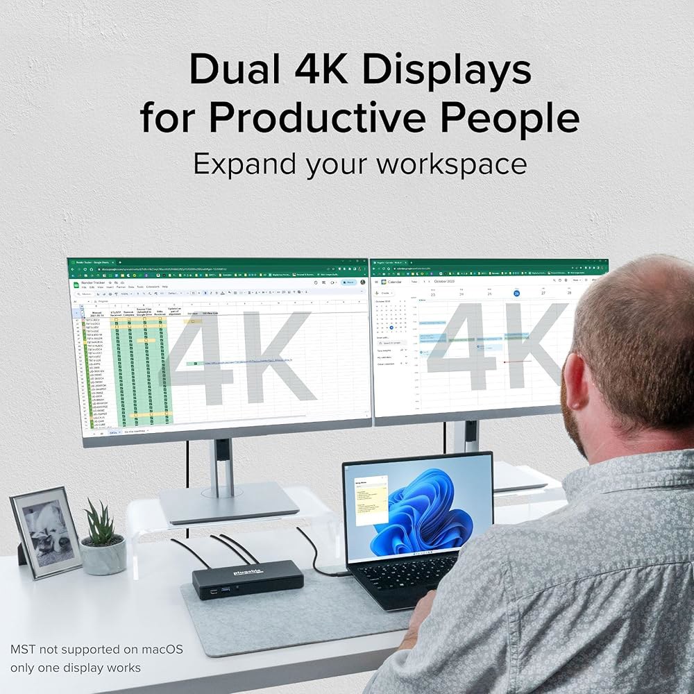 플러그형 USB-C 도킹 스테이션 듀얼 4K 60Hz HDMI, 65W 충전, 기가비트 이더넷, 5Gbps 1배, USB-A 3배, 오디오, Windows /ChromOS, /US - 상세 이미지 3