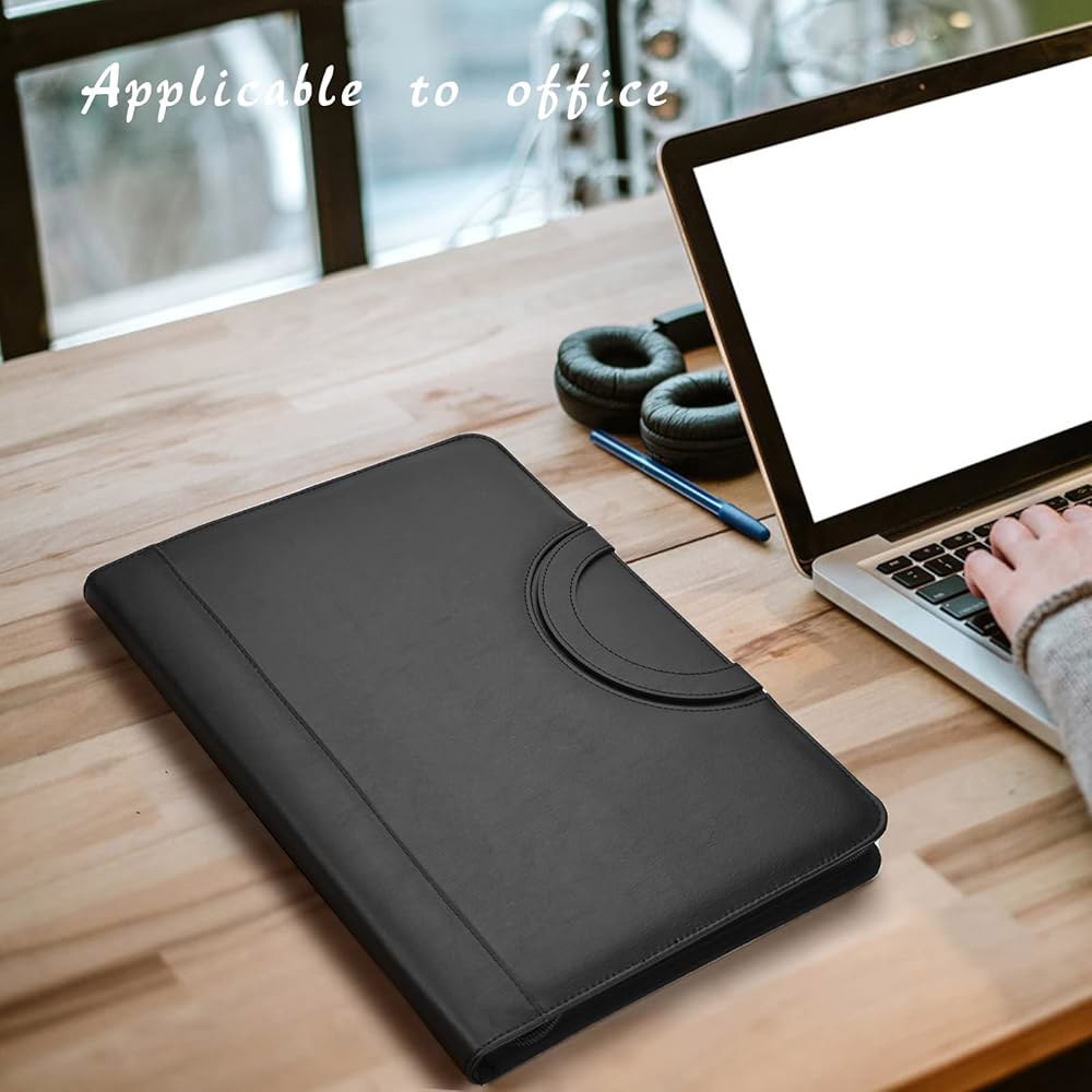 UBAFNOM Padfolio 포트폴리오 바인더 - 여성 비건 비즈니스 가죽 및 남성용 패드폴리오 오거나이저, 지퍼 포함 계산기 - 상세 이미지 2