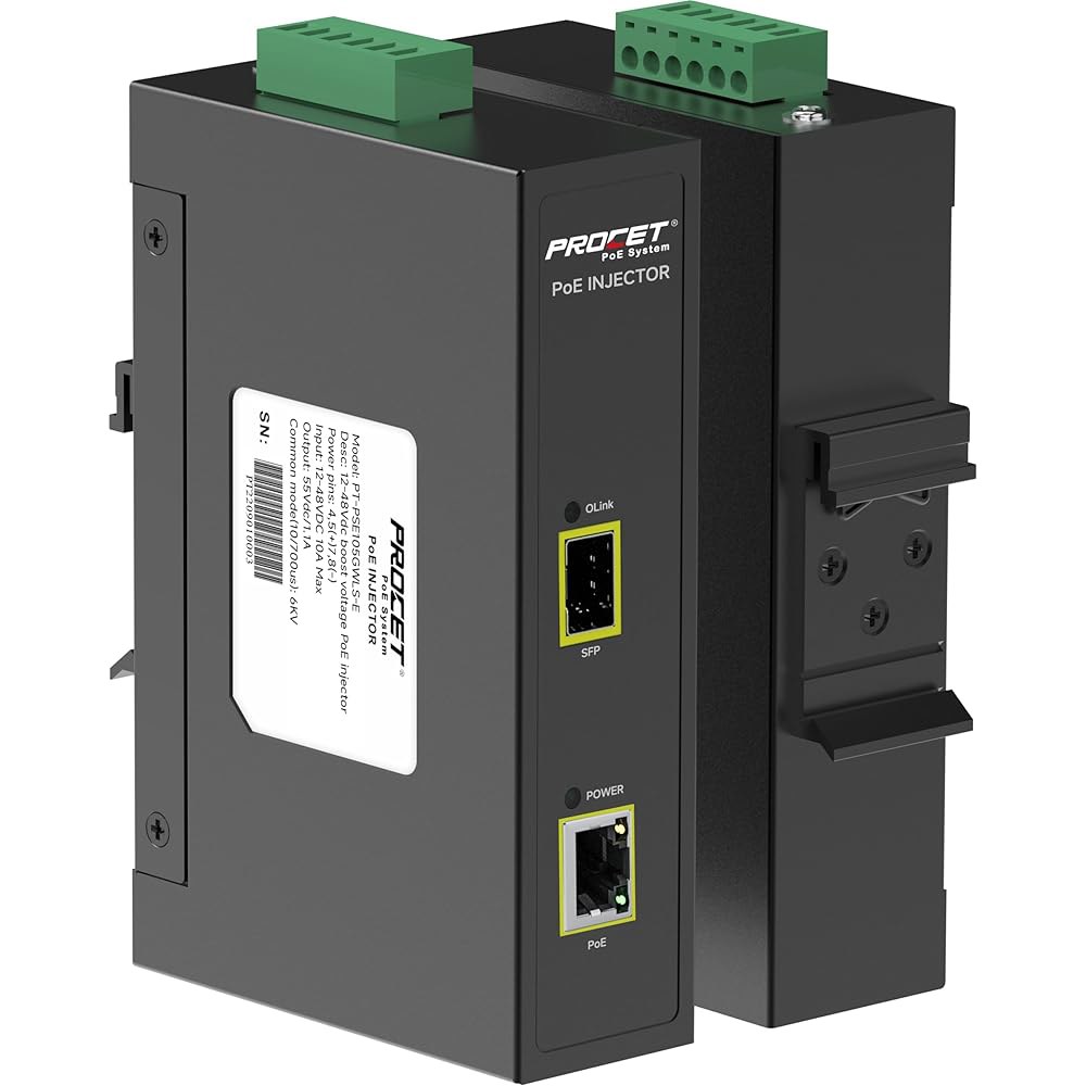 PROCET PoE 인젝터 DIN 레일 최대 60W 기가비트 SFP / 업링크 PoE++ 파워 인젝터, 6KV 서지 보호, PTZ 카메라, 무선 AP, POS, 키오스크, 기지국용 - 상품 이미지