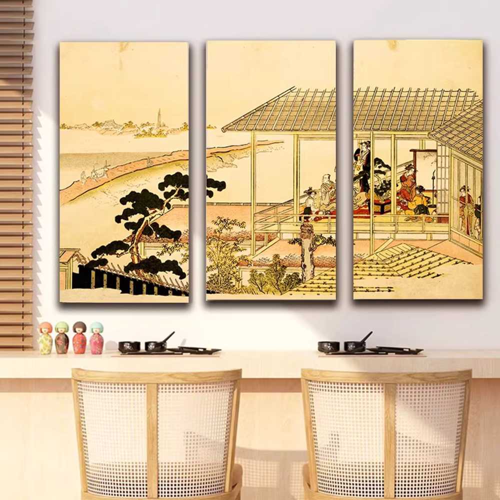호쿠사이 액자 인쇄 벽걸이 파도 풍경 우키요에 그림 NSL-C01 3폭세트40x80cm단15mm - 상세 이미지 3