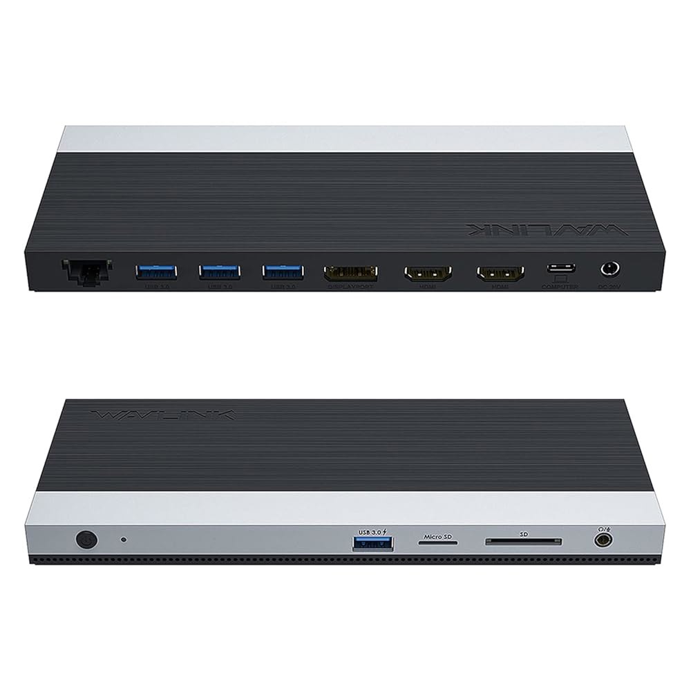 130W 전원 어댑터가 장착된 WAVLINK USB C 도킹 스테이션, 트리플 디스플레이 타입 C에서 듀얼 HDMI 도크, 2개, 디스플레이포트, 노트북용 100W PD3.0 충전 - 상품 이미지