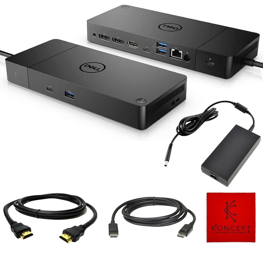 Dell WD19TBS 썬더볼트 독 - 180, HDMI 케이블, 디스플레이포트 케이블이 있는 USB C 도킹 스테이션 듀얼 모니터 노트북 및 컴퓨터 WD19TBS - 상품 이미지