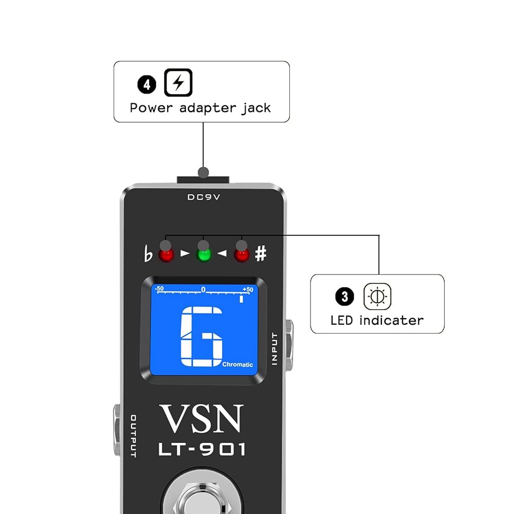 VSN 튜너 페달, 크로매틱 기타 페달 빠르고 정확한 튜너, 일렉트릭 및 베이스 트루 바이패스 LT-901을 위한 피치 표시기를 사용하여 고정밀 1 센티미터의 튜너를 제공합니다 - 상세 이미지 3
