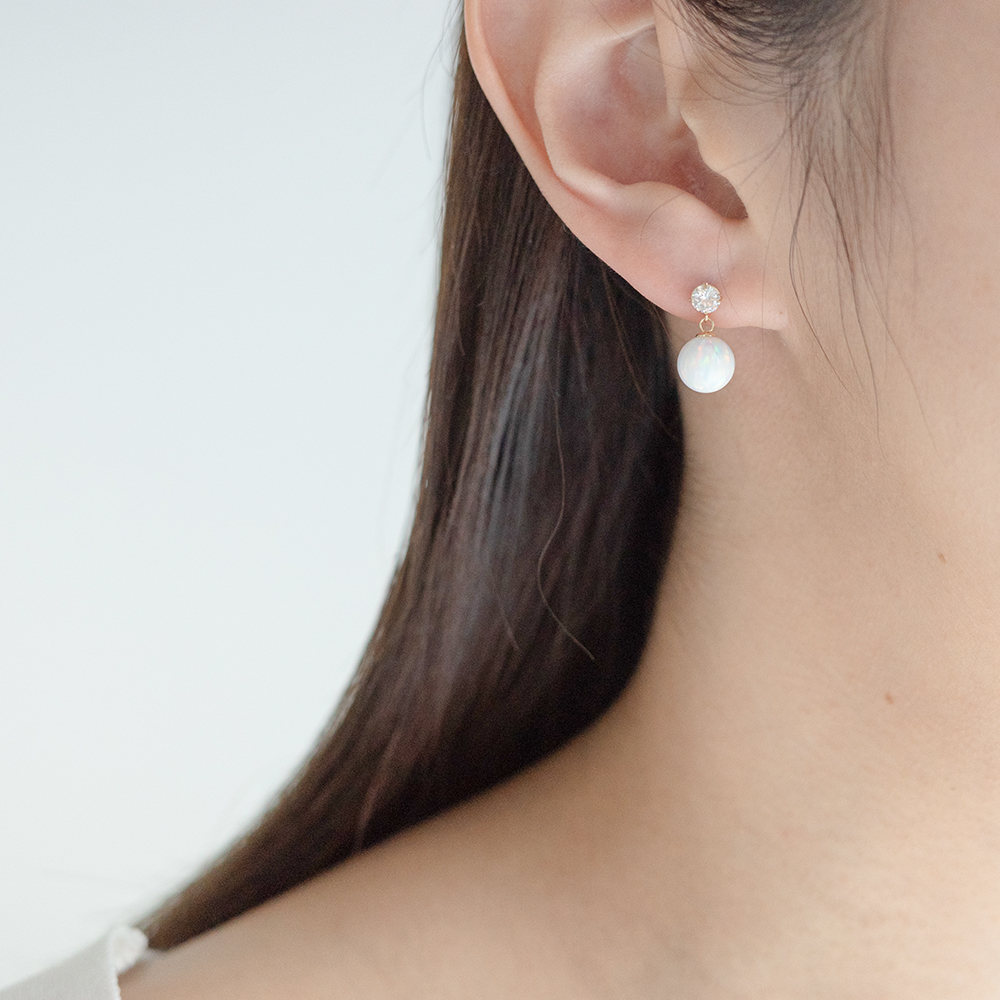 14k 8mm 합성오팔 큐빅 귀걸이 OPPE0192 이미지 8