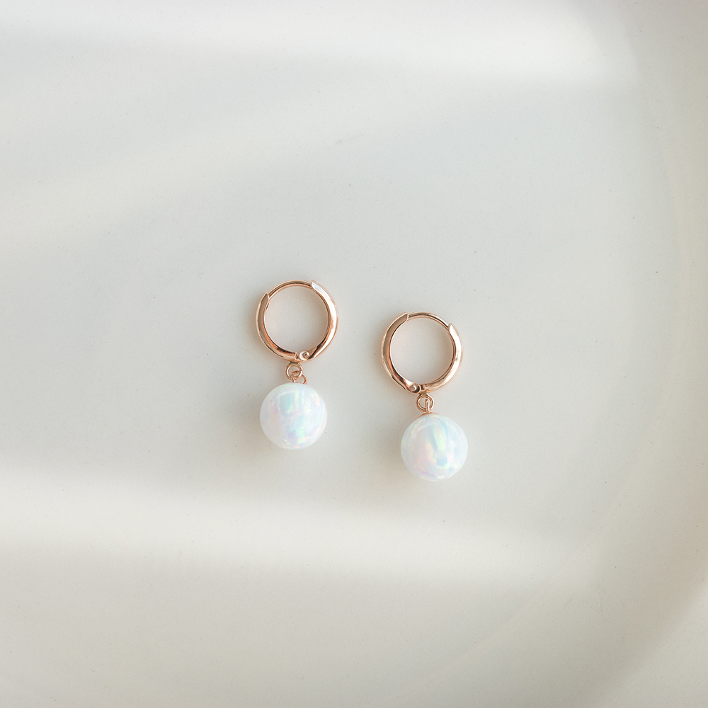 14k 8mm 합성오팔 원터치 귀걸이 OPPE0193 - 상품 이미지
