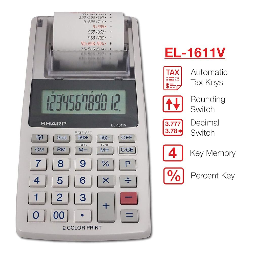 Sharp EL-1611V 휴대용 무선 12자리 191 디스플레이 기능 x 대형 2색 인쇄 mm 포함, 42 계산기, LCD 세금 99 - 상세 이미지 3