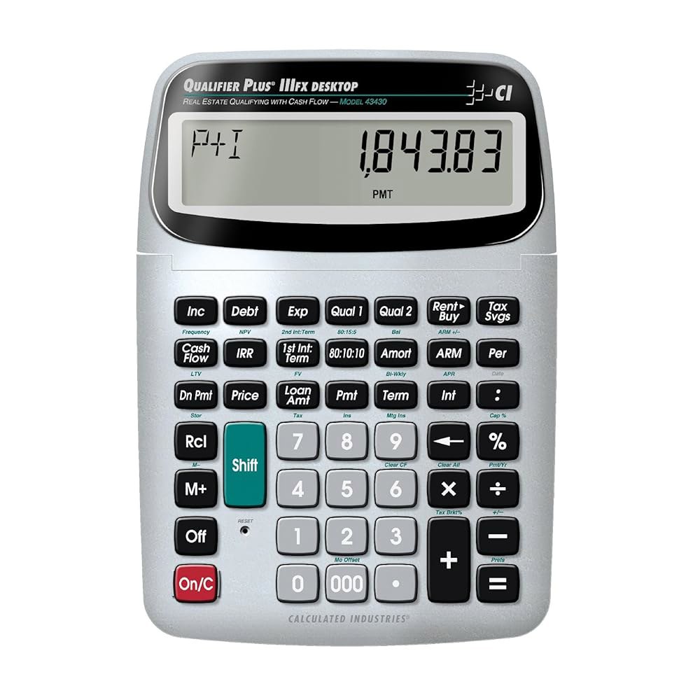 Calculated Industries 43430 Qualifier Plus IIIfx FHA/VA, ARM, 사전 라벨 콤보, 구매자 자격 계산기 모기지 금융 부동산 명확한 지불 - 상품 이미지