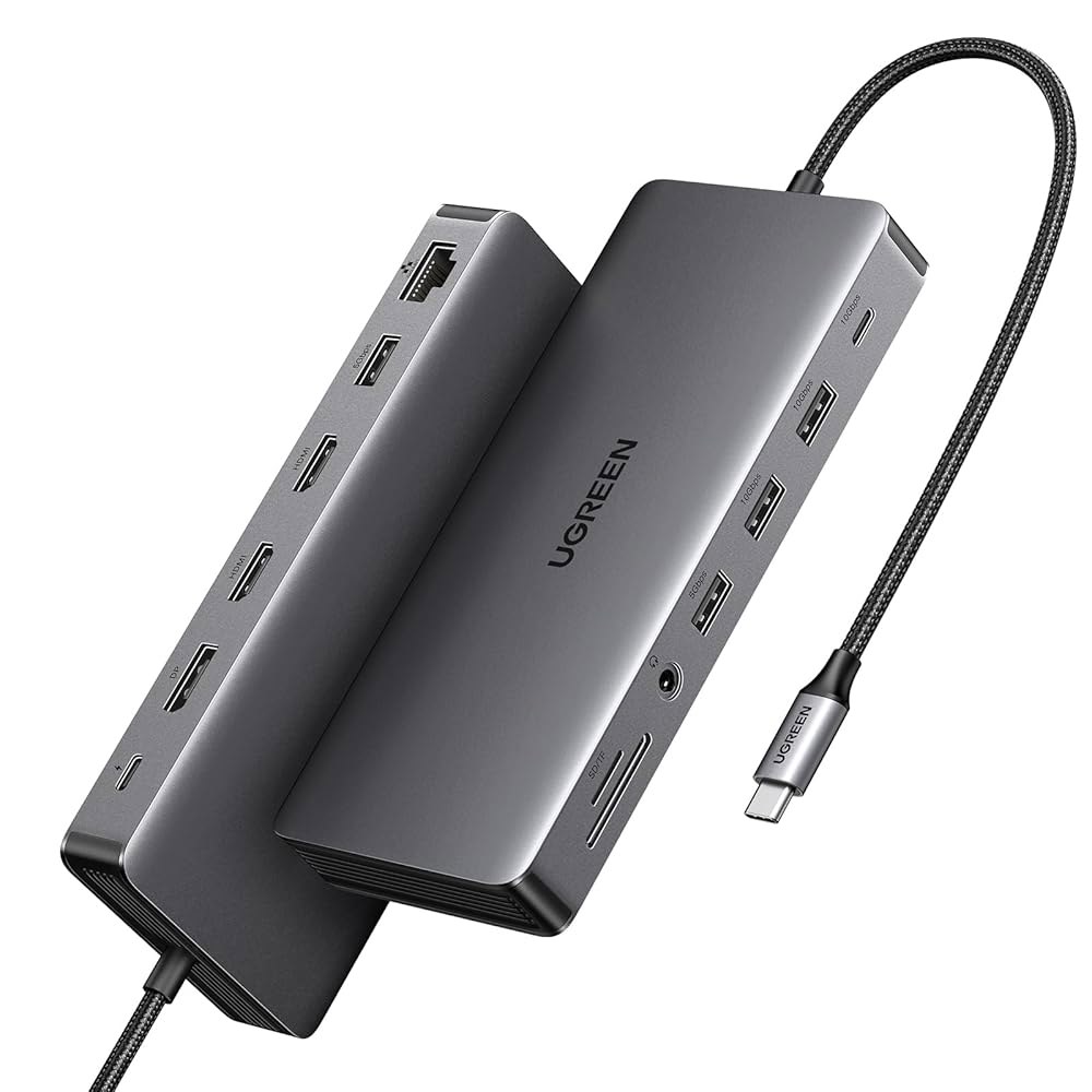 UGREEN Revodok Pro 313 노트북 도킹 스테이션 13 in 1 4K 트리플 디스플레이 USB C 독 듀얼 HDMI, DP, 10Gbps 데이터 포트 100W PD - 상품 이미지