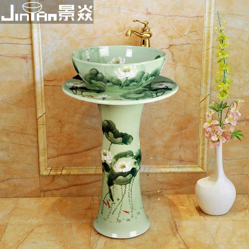 세라믹 세면대 세정대 조합 화장실 아트 디자인 원형 41cm / 녹색 이미지 8