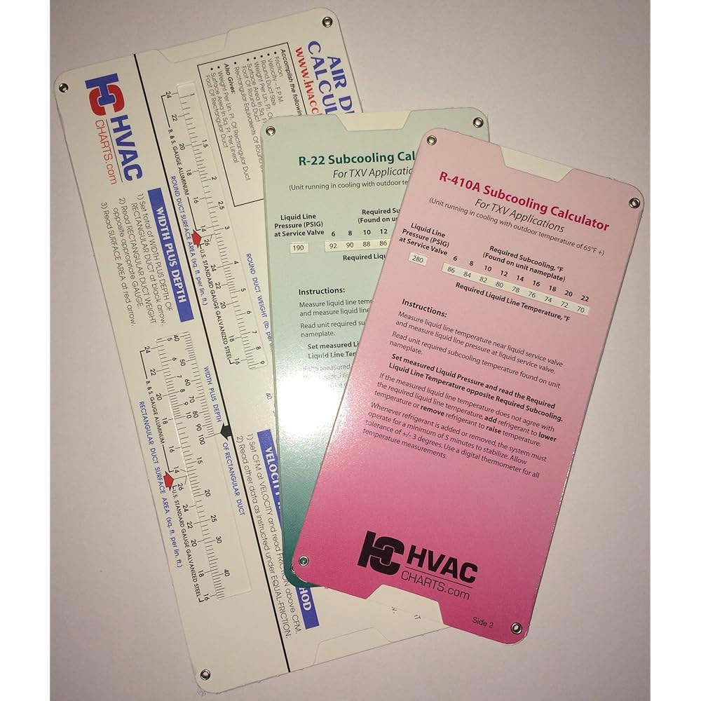 HVAC Chart 3팩 - R-22 덕트 및 R-410a 과열/과냉각 계산기 - 상품 이미지