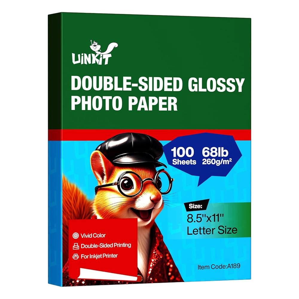 Uinkit 두꺼운 인화지 광택 양면 100매 8.5x11 헤비급 68파운드 260gsm 잉크젯 인쇄 가능 A4 글자 크기 플라이어 벌크 팩 8.5 x 11 카드 종이 엽서 우편물 - 상품 이미지