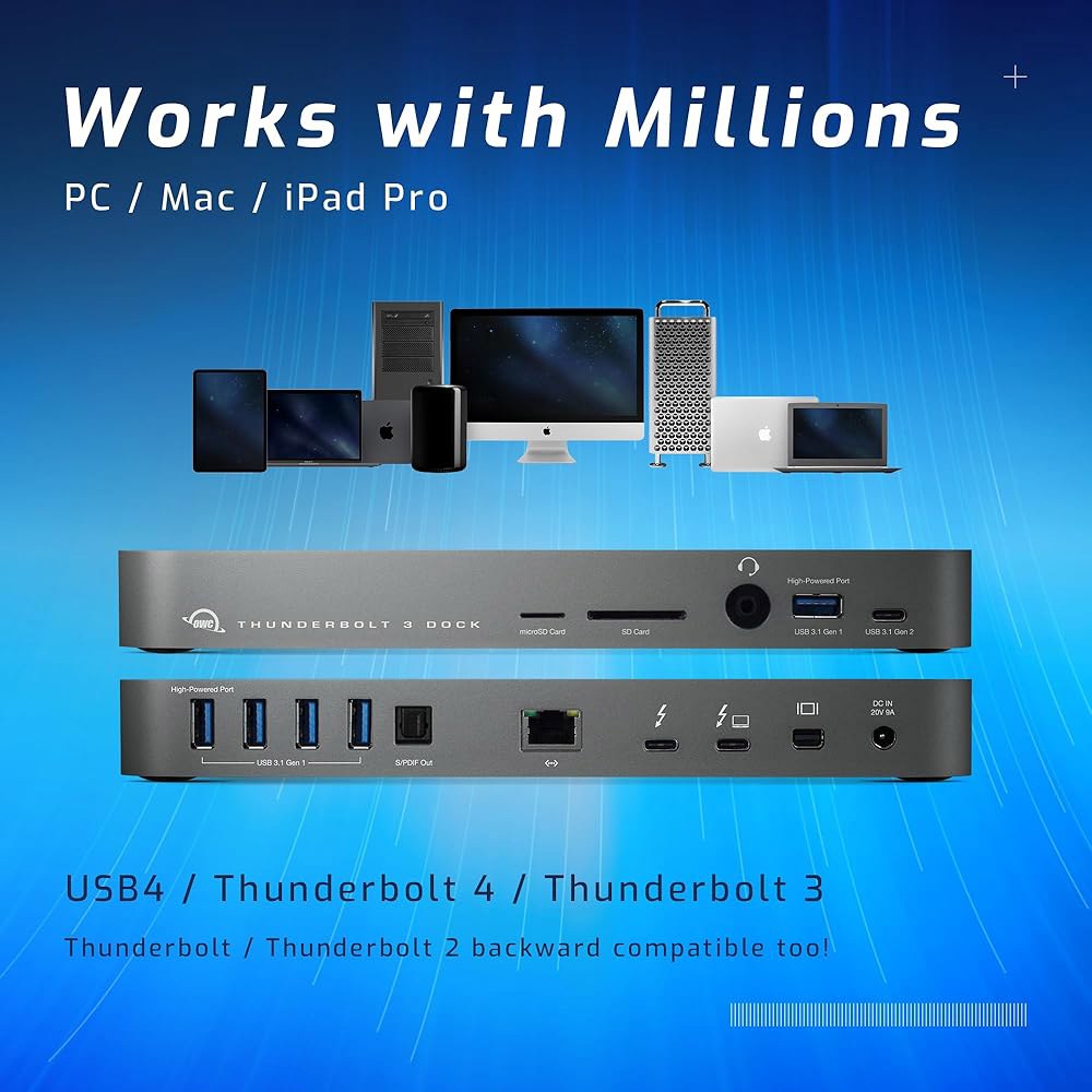 OWC 14포트 썬더볼트 독, 85W 충전, (2) 40Gb/s (USB-C), (5) USB 3.2 타입-A, (10Gb/s) 타입-C, 미니 디스플레이포트, GbE, 오디오, - 상세 이미지 2