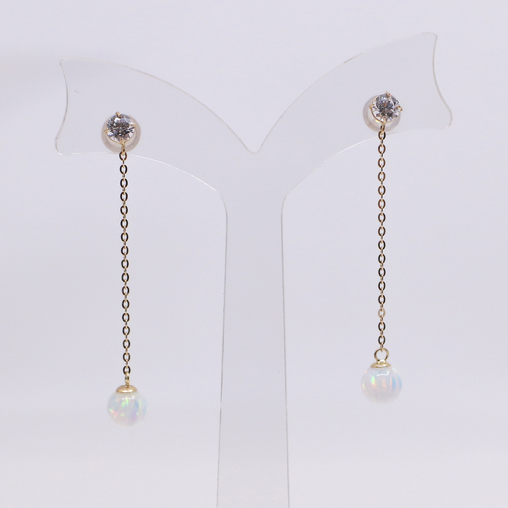 14k 6mm 합성오팔 큐빅 드롭 귀걸이 OPPE0198 이미지 6