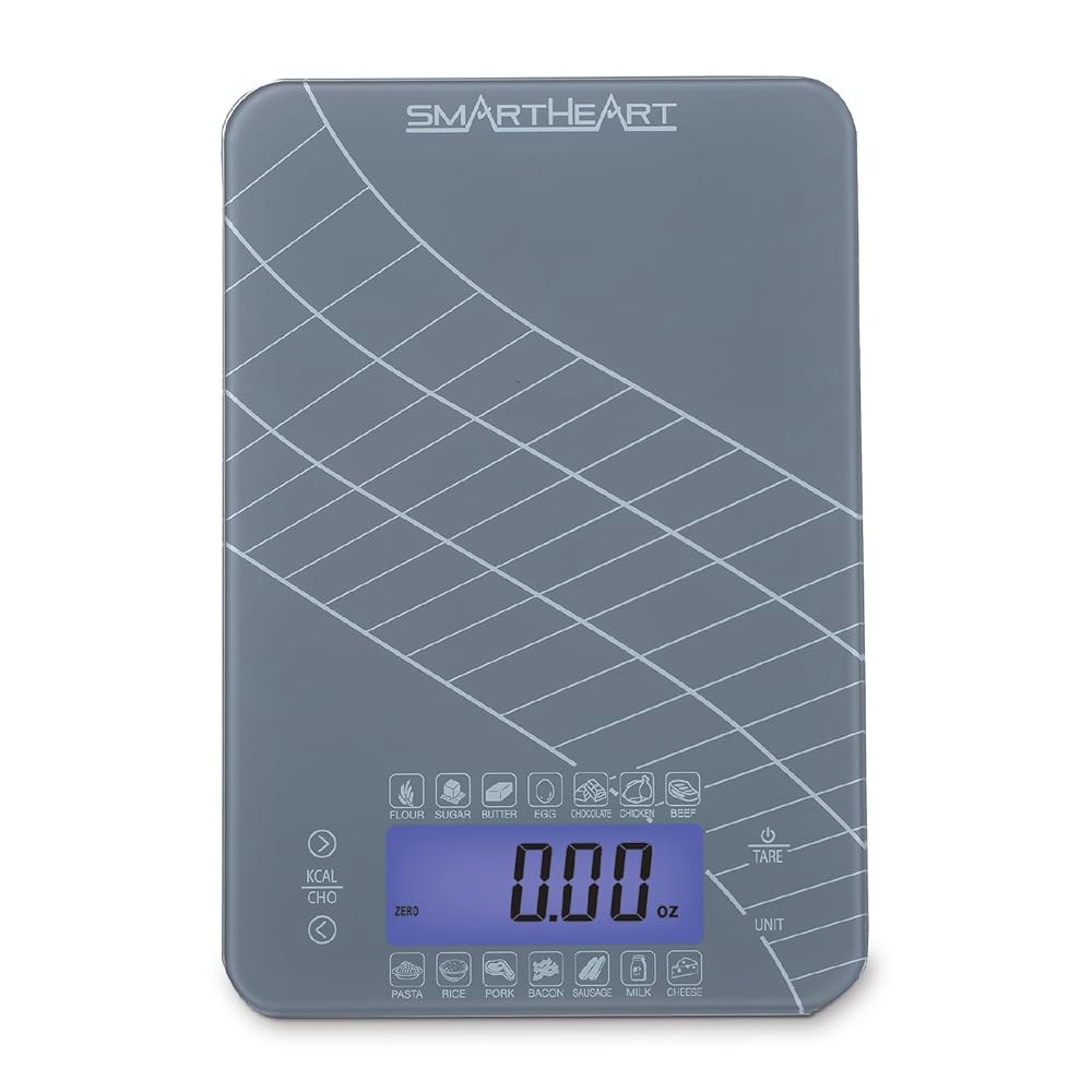 SmartHeart 칼로리 및 탄수화물 계산기가 플랫폼 14개 저울 설정된 터치 LCD 센서 강화 g, 있는 정밀 변환 파운드, 디지털 컨트롤 식품 디스플레이 온스, 주방 ml - 상품 이미지
