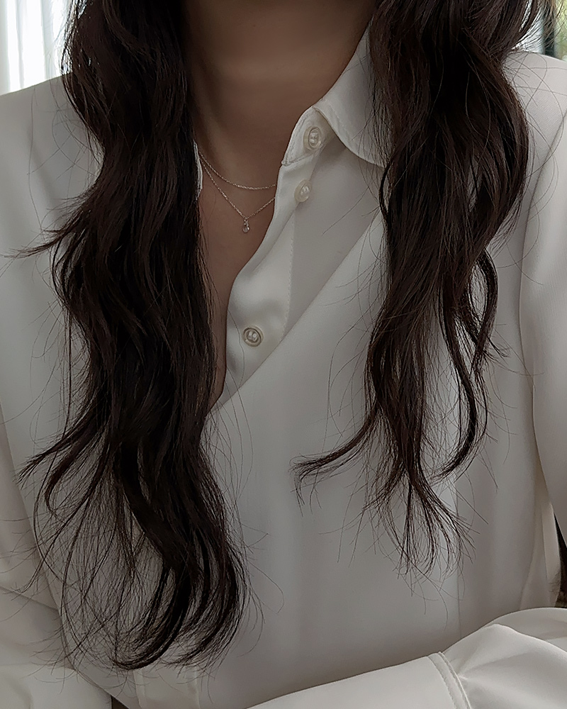 실버 925 물방울 큐빅 포인트 두줄 목걸이 - 상세 이미지 5