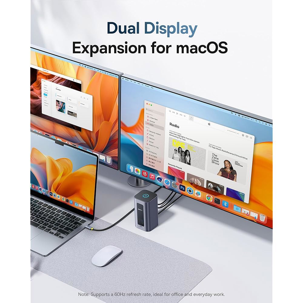 macOS /Win용 베이스어스 도킹 스테이션 듀얼 모니터, 노모스 맥 에어(12 in 1) 노트북 스테이션, 4K HDMI, 10Gbps USB 포트, 1Gbps 이더넷, PD - 상세 이미지 3